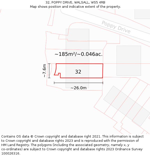 32, POPPY DRIVE, WALSALL, WS5 4RB: Plot and title map