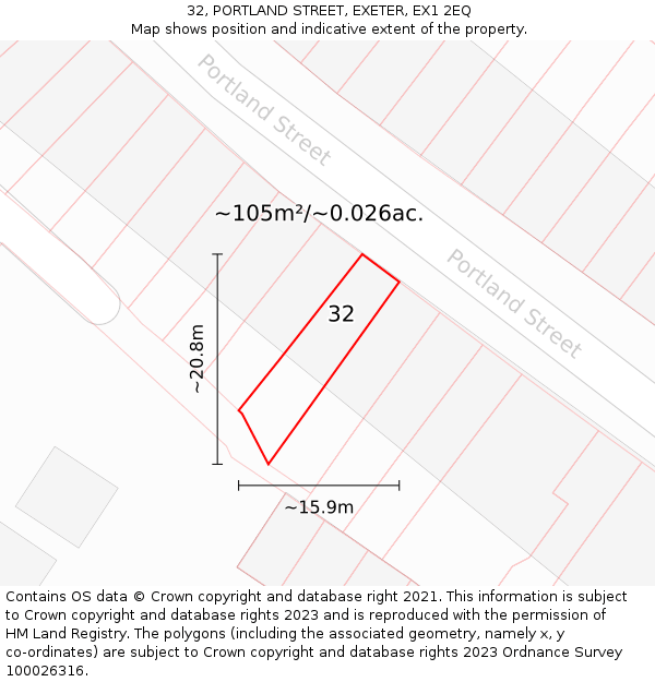 32, PORTLAND STREET, EXETER, EX1 2EQ: Plot and title map