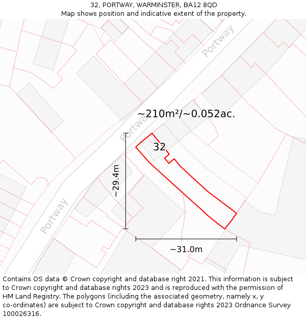 32, PORTWAY, WARMINSTER, BA12 8QD: Plot and title map