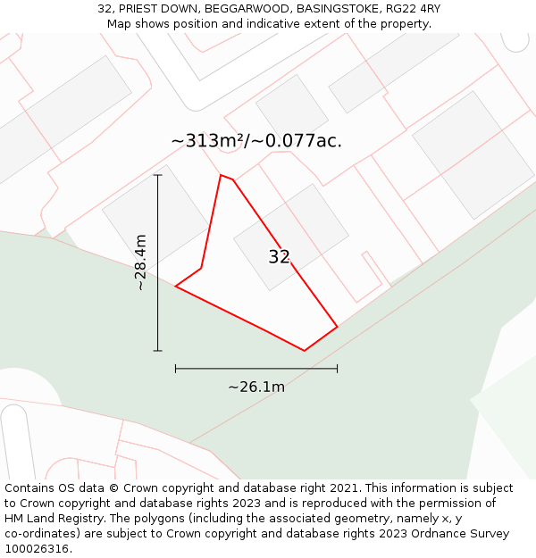 32, PRIEST DOWN, BEGGARWOOD, BASINGSTOKE, RG22 4RY: Plot and title map