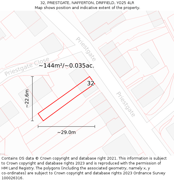 32, PRIESTGATE, NAFFERTON, DRIFFIELD, YO25 4LR: Plot and title map