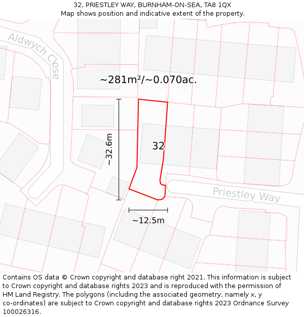 32, PRIESTLEY WAY, BURNHAM-ON-SEA, TA8 1QX: Plot and title map