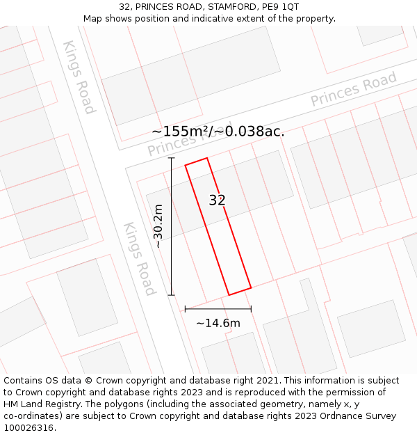 32, PRINCES ROAD, STAMFORD, PE9 1QT: Plot and title map