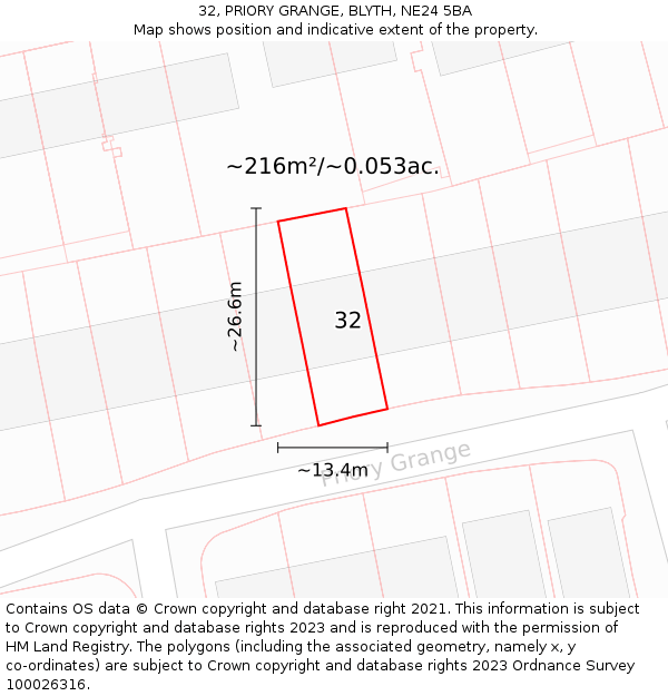 32, PRIORY GRANGE, BLYTH, NE24 5BA: Plot and title map