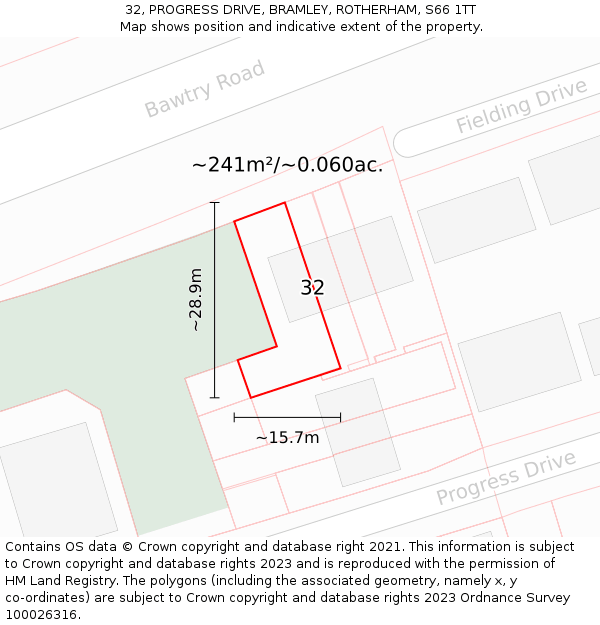 32, PROGRESS DRIVE, BRAMLEY, ROTHERHAM, S66 1TT: Plot and title map