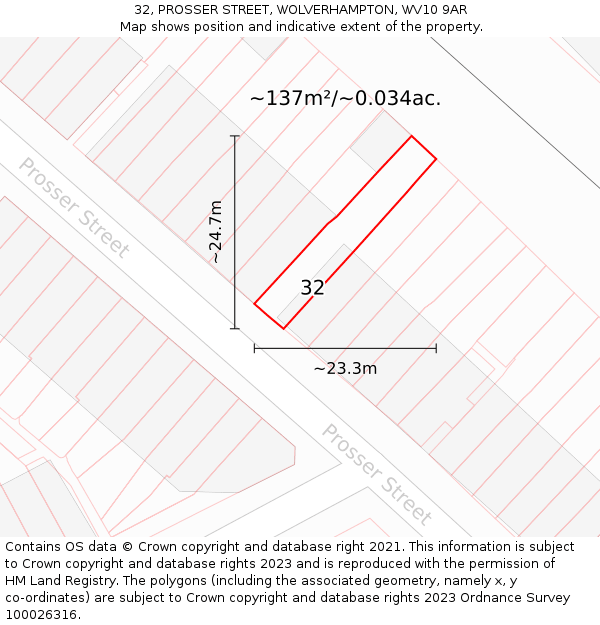 32, PROSSER STREET, WOLVERHAMPTON, WV10 9AR: Plot and title map