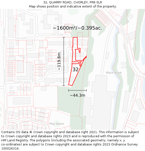 32, QUARRY ROAD, CHORLEY, PR6 0LR: Plot and title map