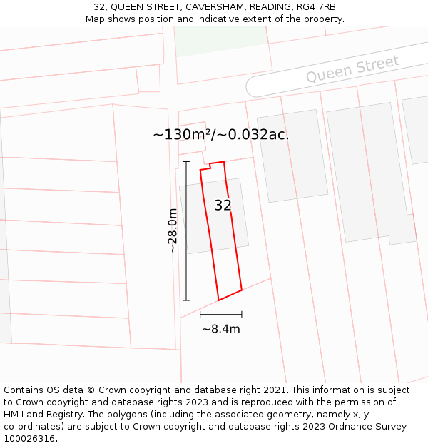 32, QUEEN STREET, CAVERSHAM, READING, RG4 7RB: Plot and title map