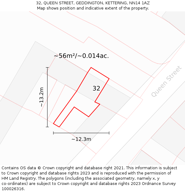 32, QUEEN STREET, GEDDINGTON, KETTERING, NN14 1AZ: Plot and title map