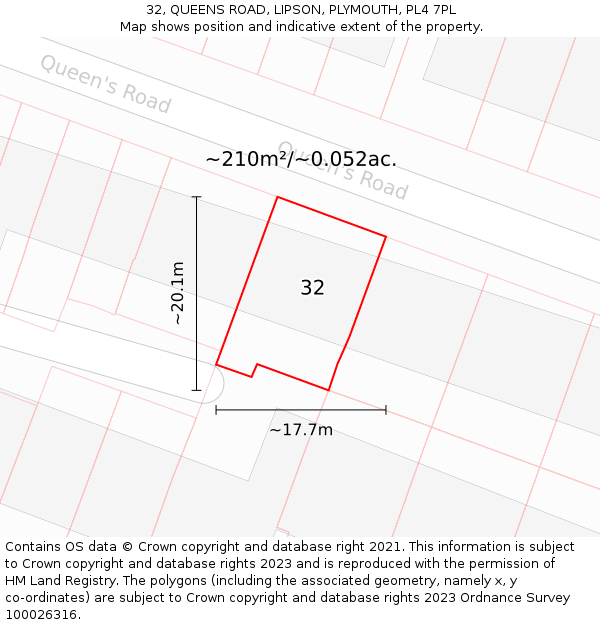 32, QUEENS ROAD, LIPSON, PLYMOUTH, PL4 7PL: Plot and title map