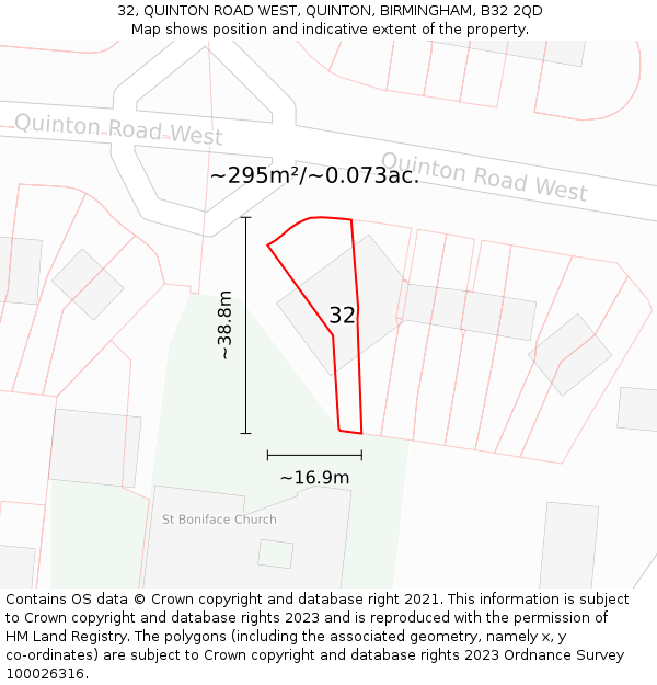 32, QUINTON ROAD WEST, QUINTON, BIRMINGHAM, B32 2QD: Plot and title map