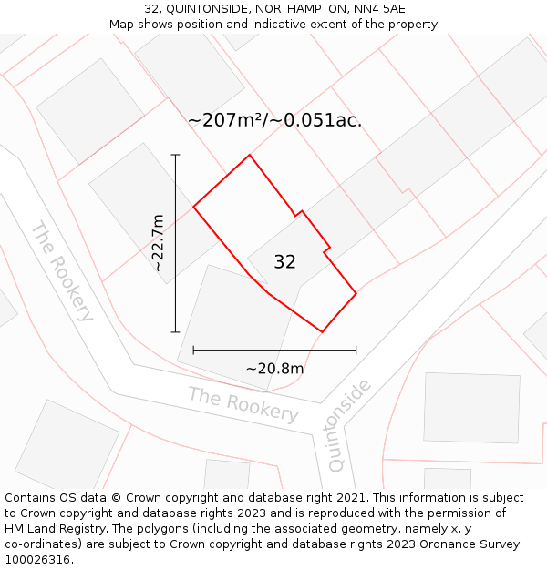 32, QUINTONSIDE, NORTHAMPTON, NN4 5AE: Plot and title map