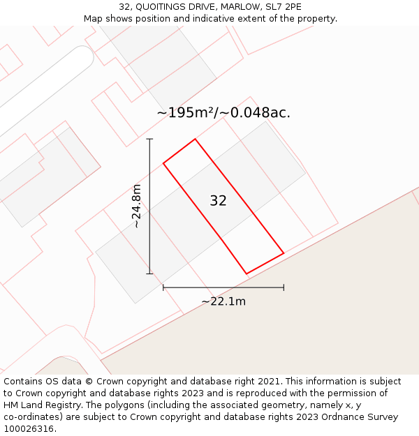 32, QUOITINGS DRIVE, MARLOW, SL7 2PE: Plot and title map