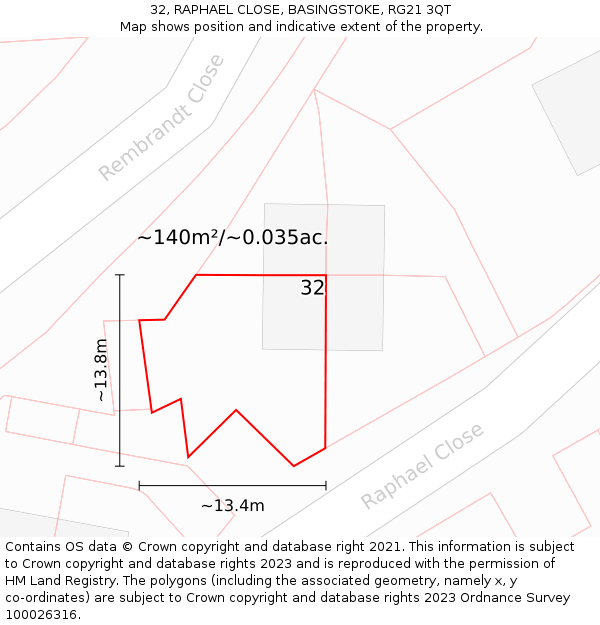 32, RAPHAEL CLOSE, BASINGSTOKE, RG21 3QT: Plot and title map