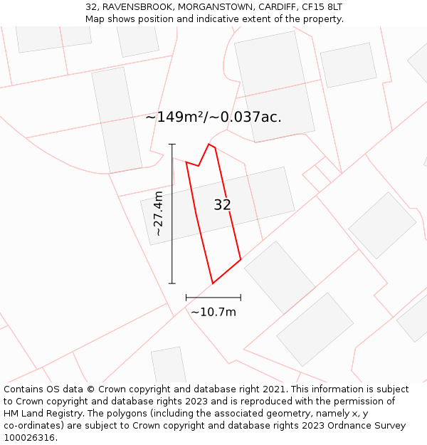 32, RAVENSBROOK, MORGANSTOWN, CARDIFF, CF15 8LT: Plot and title map