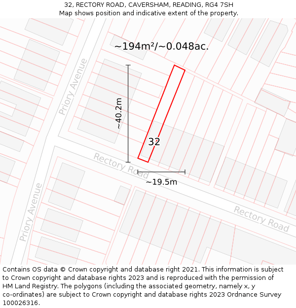 32, RECTORY ROAD, CAVERSHAM, READING, RG4 7SH: Plot and title map