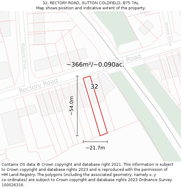 32, RECTORY ROAD, SUTTON COLDFIELD, B75 7AL: Plot and title map
