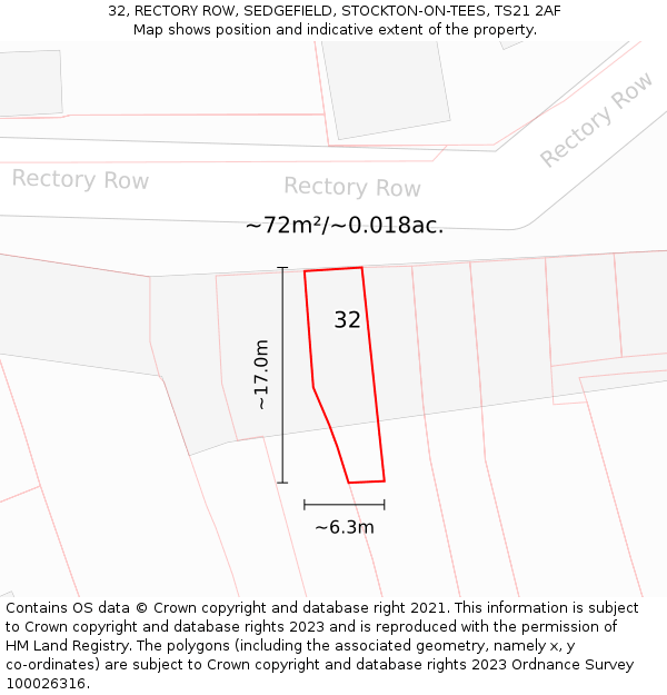 32, RECTORY ROW, SEDGEFIELD, STOCKTON-ON-TEES, TS21 2AF: Plot and title map