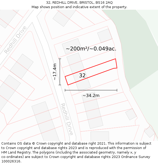 32, REDHILL DRIVE, BRISTOL, BS16 2AQ: Plot and title map