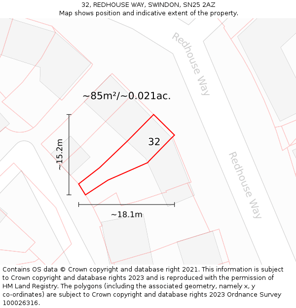 32, REDHOUSE WAY, SWINDON, SN25 2AZ: Plot and title map