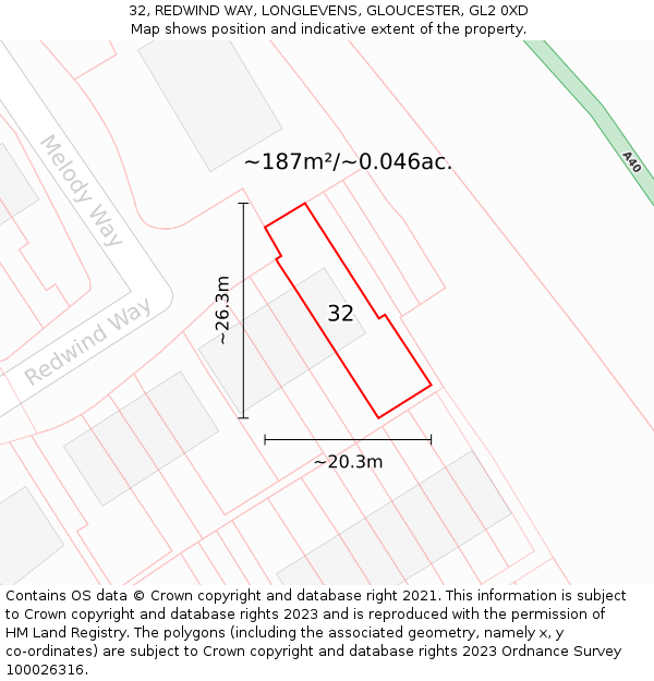 32, REDWIND WAY, LONGLEVENS, GLOUCESTER, GL2 0XD: Plot and title map