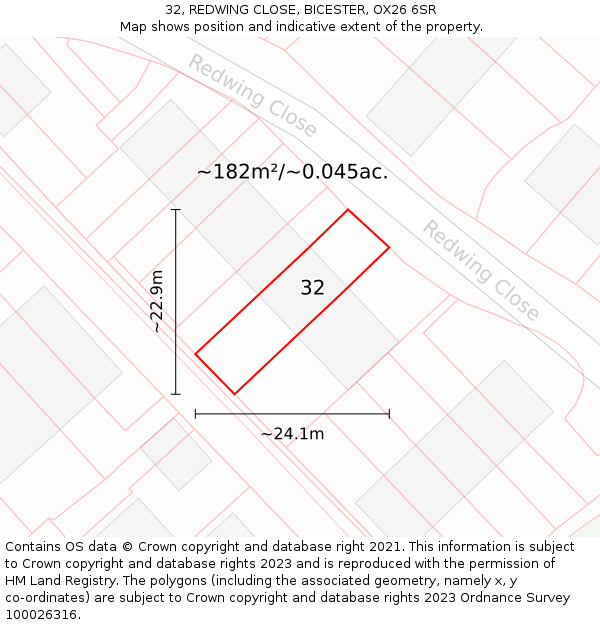 32, REDWING CLOSE, BICESTER, OX26 6SR: Plot and title map