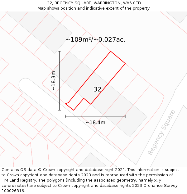 32, REGENCY SQUARE, WARRINGTON, WA5 0EB: Plot and title map