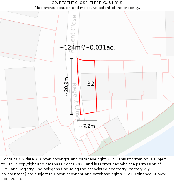 32, REGENT CLOSE, FLEET, GU51 3NS: Plot and title map