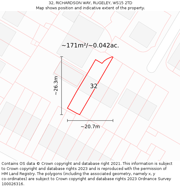 32, RICHARDSON WAY, RUGELEY, WS15 2TD: Plot and title map