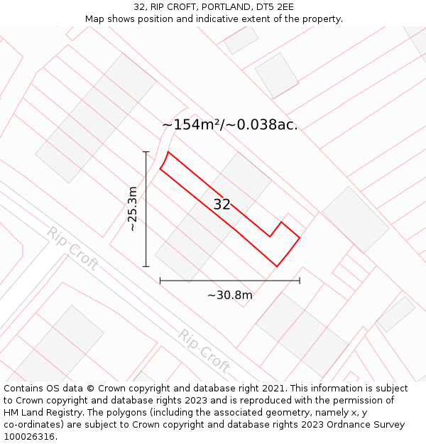 32, RIP CROFT, PORTLAND, DT5 2EE: Plot and title map