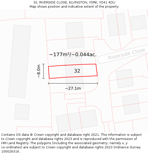 32, RIVERSIDE CLOSE, ELVINGTON, YORK, YO41 4DU: Plot and title map