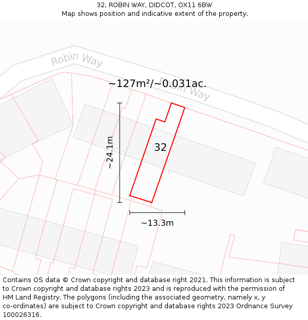 32, ROBIN WAY, DIDCOT, OX11 6BW: Plot and title map