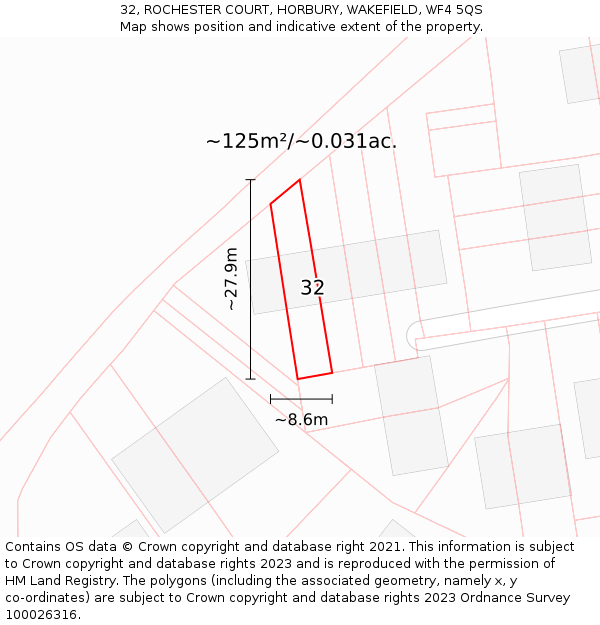 32, ROCHESTER COURT, HORBURY, WAKEFIELD, WF4 5QS: Plot and title map