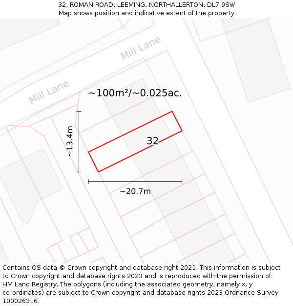 32, ROMAN ROAD, LEEMING, NORTHALLERTON, DL7 9SW: Plot and title map