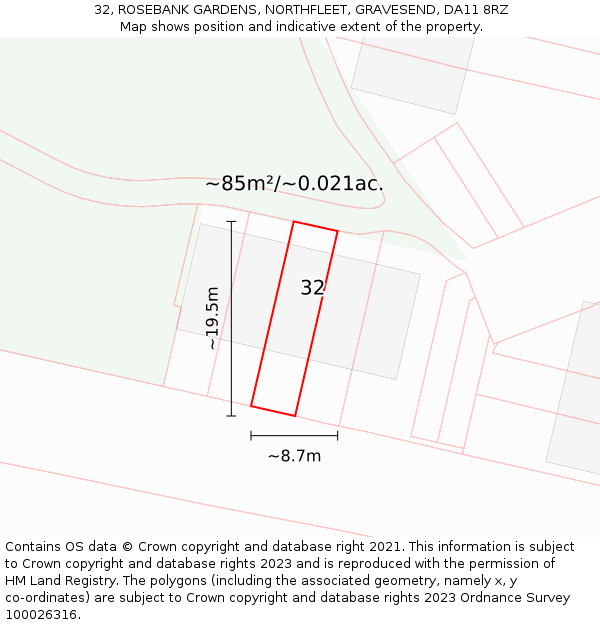 32, ROSEBANK GARDENS, NORTHFLEET, GRAVESEND, DA11 8RZ: Plot and title map