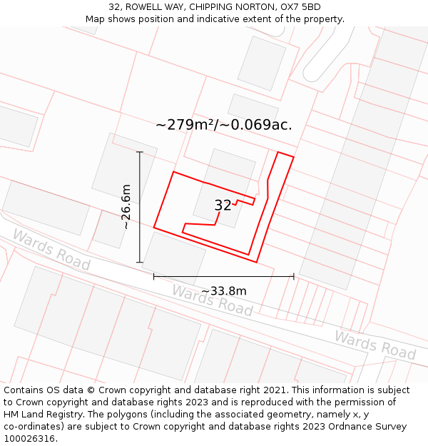 32, ROWELL WAY, CHIPPING NORTON, OX7 5BD: Plot and title map