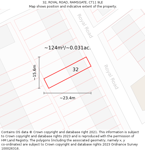 32, ROYAL ROAD, RAMSGATE, CT11 9LE: Plot and title map