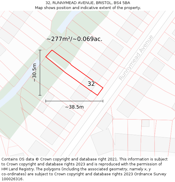 32, RUNNYMEAD AVENUE, BRISTOL, BS4 5BA: Plot and title map