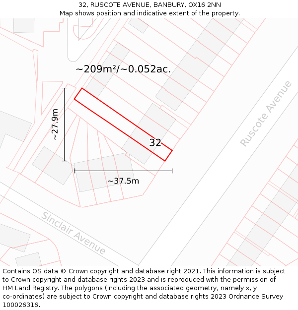 32, RUSCOTE AVENUE, BANBURY, OX16 2NN: Plot and title map