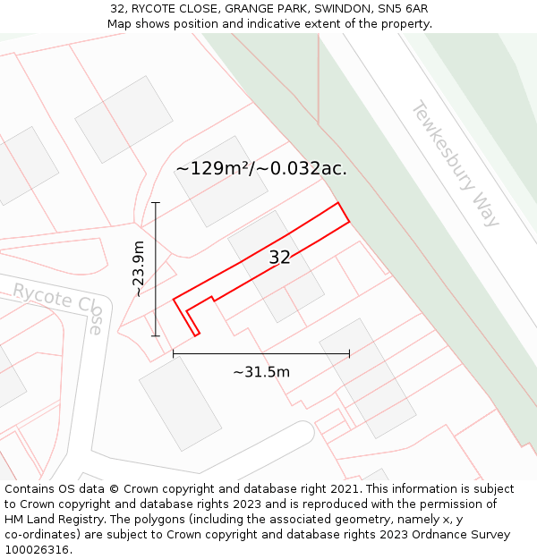 32, RYCOTE CLOSE, GRANGE PARK, SWINDON, SN5 6AR: Plot and title map