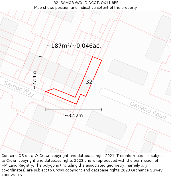 32, SAMOR WAY, DIDCOT, OX11 8RF: Plot and title map