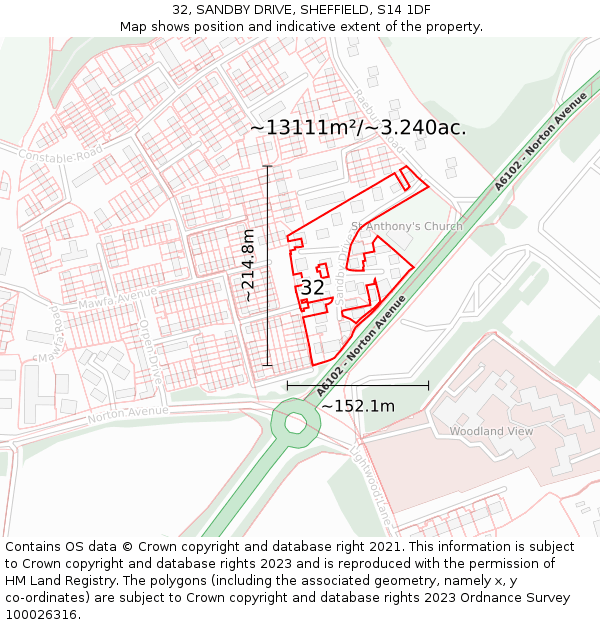 32, SANDBY DRIVE, SHEFFIELD, S14 1DF: Plot and title map