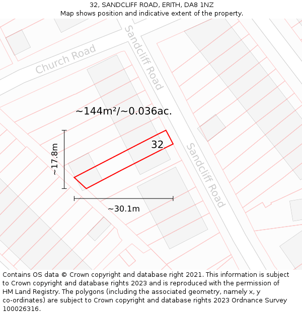32, SANDCLIFF ROAD, ERITH, DA8 1NZ: Plot and title map