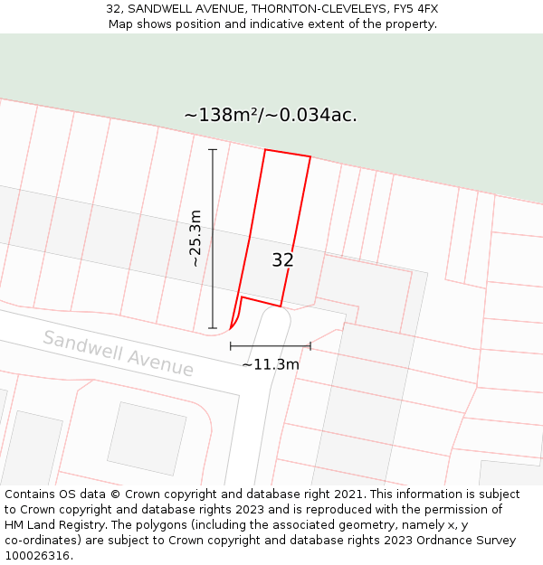32, SANDWELL AVENUE, THORNTON-CLEVELEYS, FY5 4FX: Plot and title map