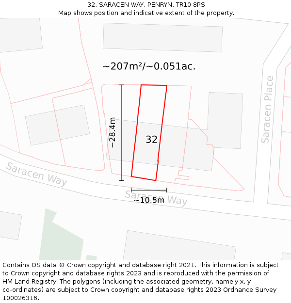 32, SARACEN WAY, PENRYN, TR10 8PS: Plot and title map