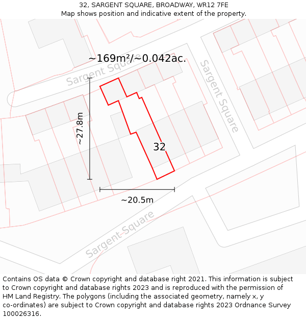 32, SARGENT SQUARE, BROADWAY, WR12 7FE: Plot and title map