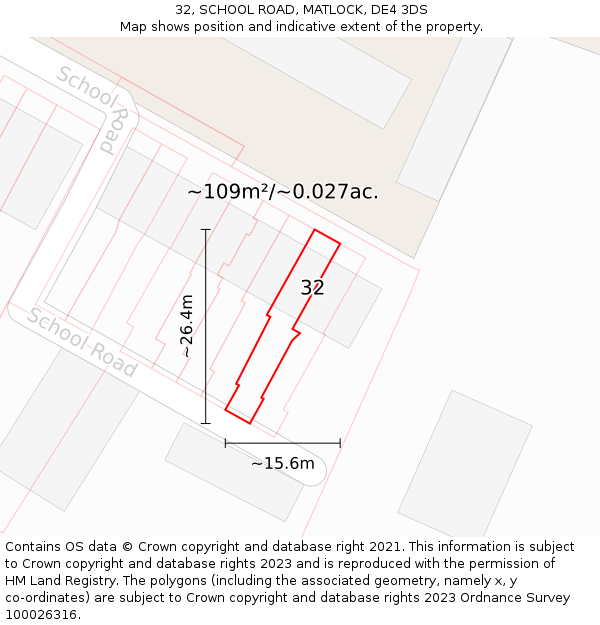 32, SCHOOL ROAD, MATLOCK, DE4 3DS: Plot and title map