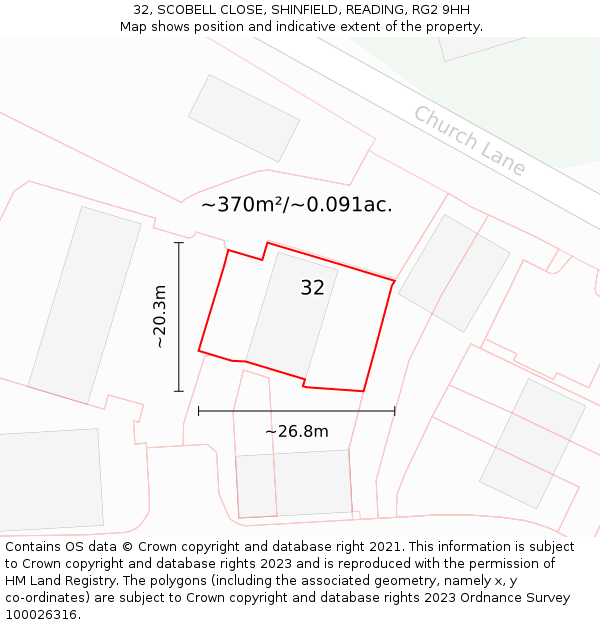 32, SCOBELL CLOSE, SHINFIELD, READING, RG2 9HH: Plot and title map