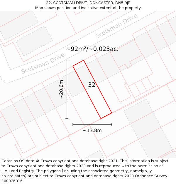 32, SCOTSMAN DRIVE, DONCASTER, DN5 9JB: Plot and title map