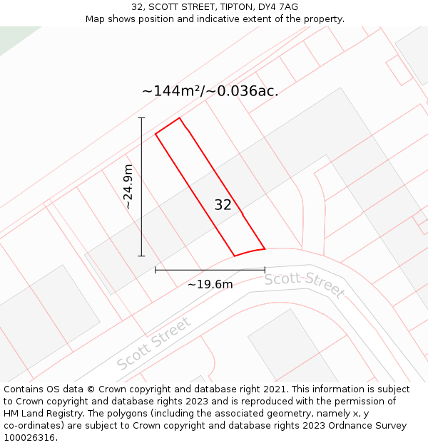 32, SCOTT STREET, TIPTON, DY4 7AG: Plot and title map